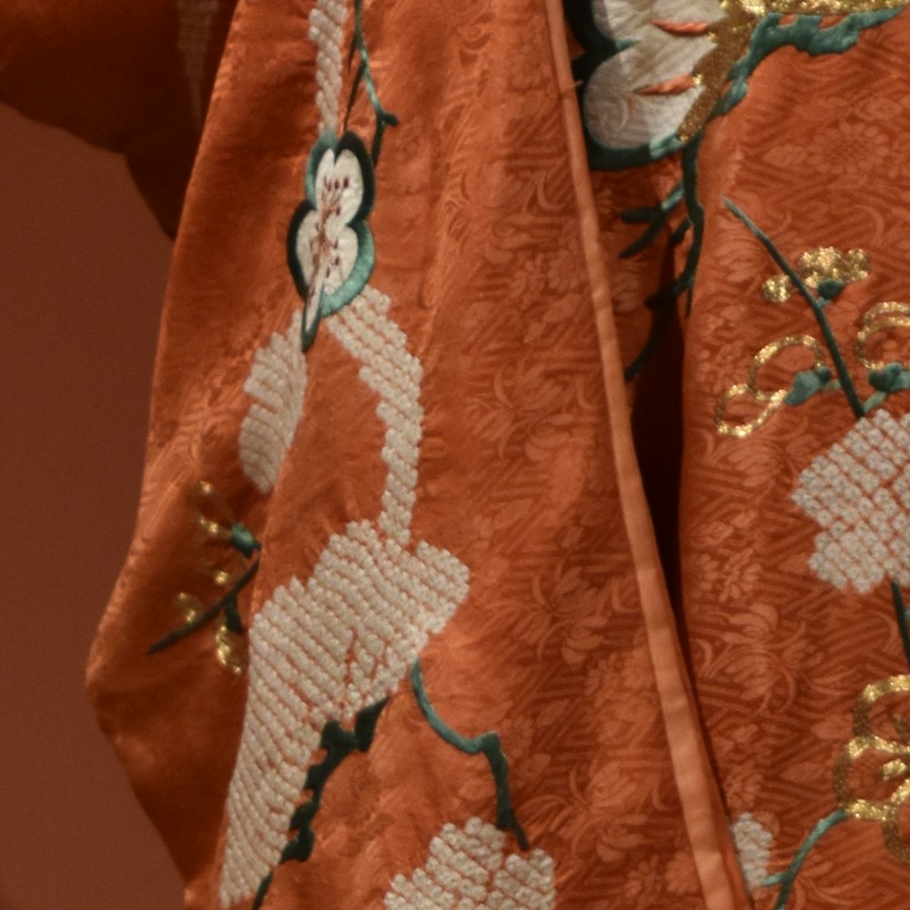 Kimono soie orange brodé, photo 3